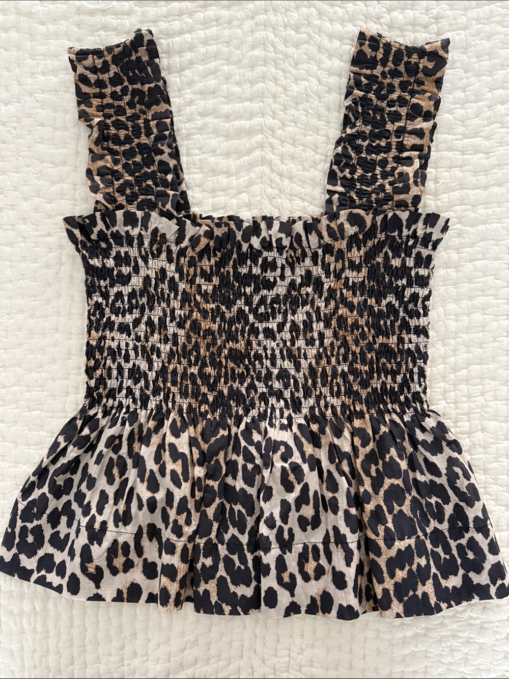 Ganni Leopard Smocked Camisole - Black & Brown
